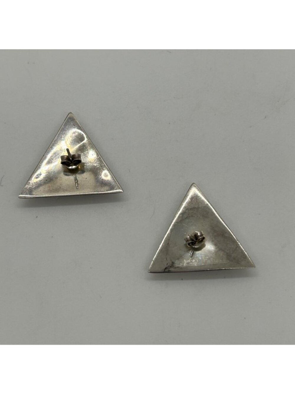 Stainless Steel Stud Earrings Abalone Triangle Geometric 1980s Irridesent - Picture 11 of 16